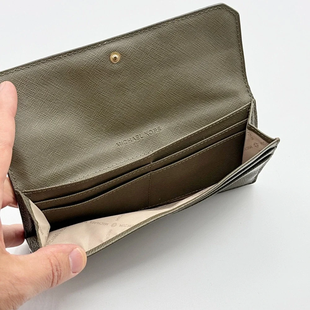 Michael Kors Adele Slim Continental Wallet Olive Green Leather 32T7GAYE1L